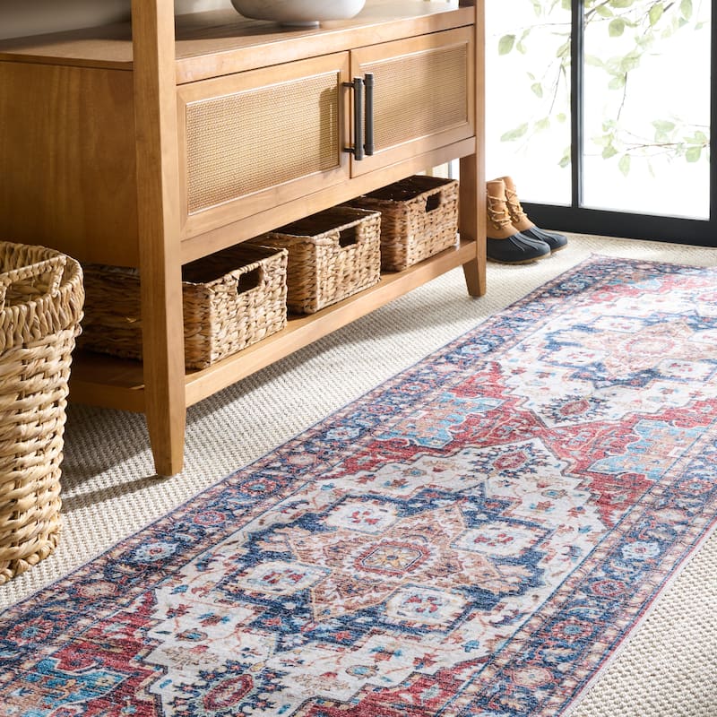 Martha Stewart Himkea Machine Washable & Slip Resistant Rug - 2'6" x 8' Runner - Rust/Blue