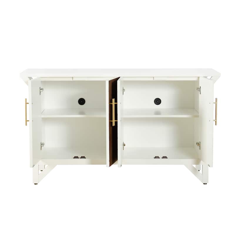 StyleCraft Norman Wyatt Home - 4-Door Wooden Chevron Cabinet - White & Amber