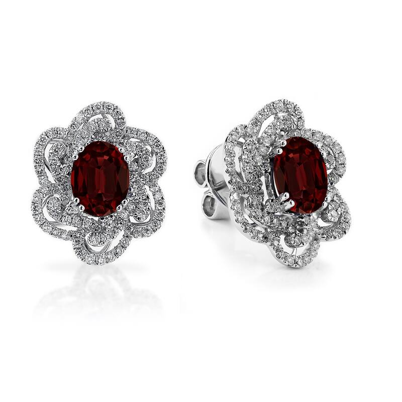 Auriya 3 1/5ct Fancy Oval-cut Garnet Halo Diamond Stud Earrings 9/10ctw 18k Gold