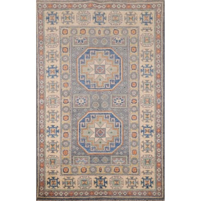 Grey Traditional Kazak Accent Rug Hand-Knotted Wool Carpet - 2'9" x 4'2"