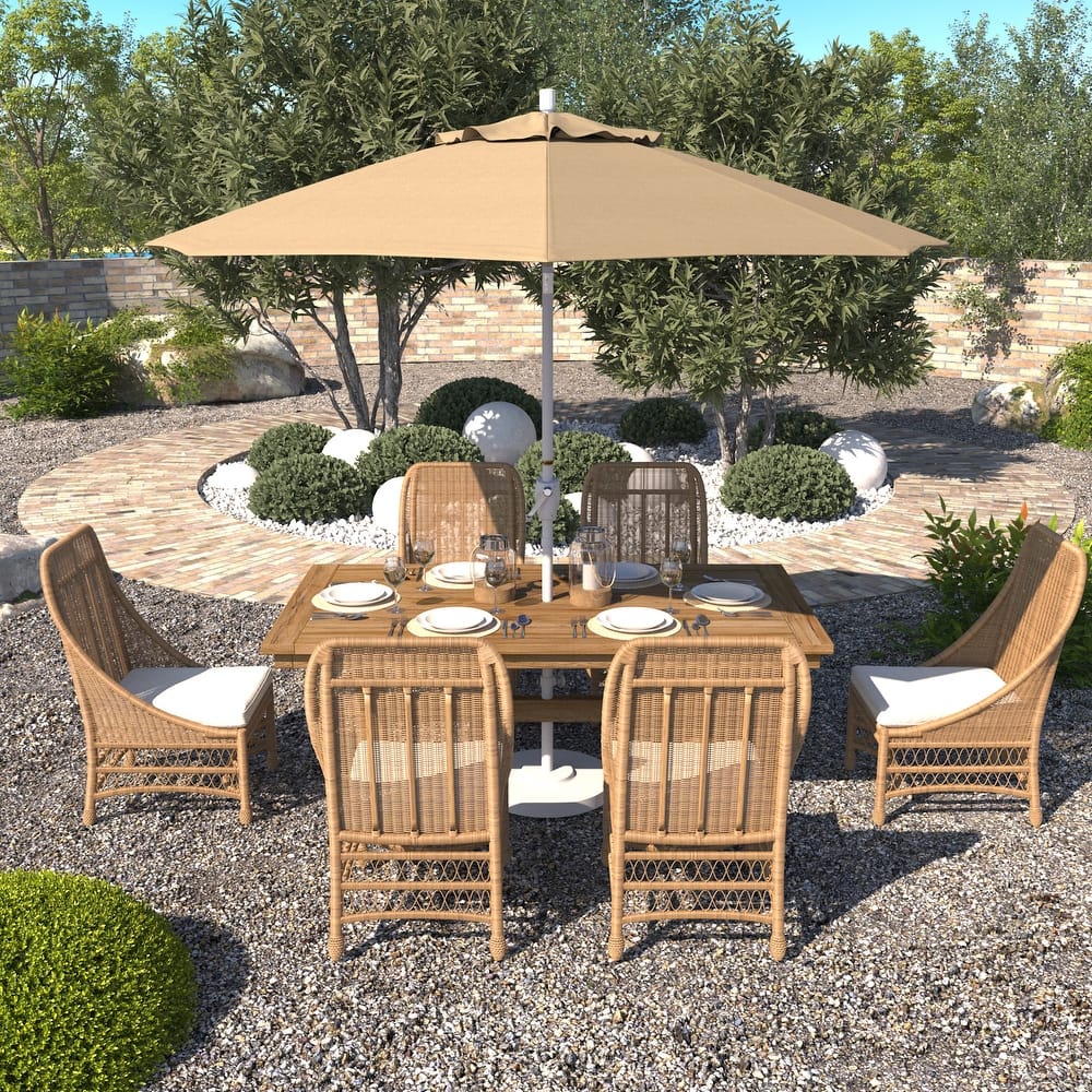 California Umbrella 9' Round Crank Lift Push Button Tilt White Aluminum Patio Umbrella with Olefin Royal Blue Fabric