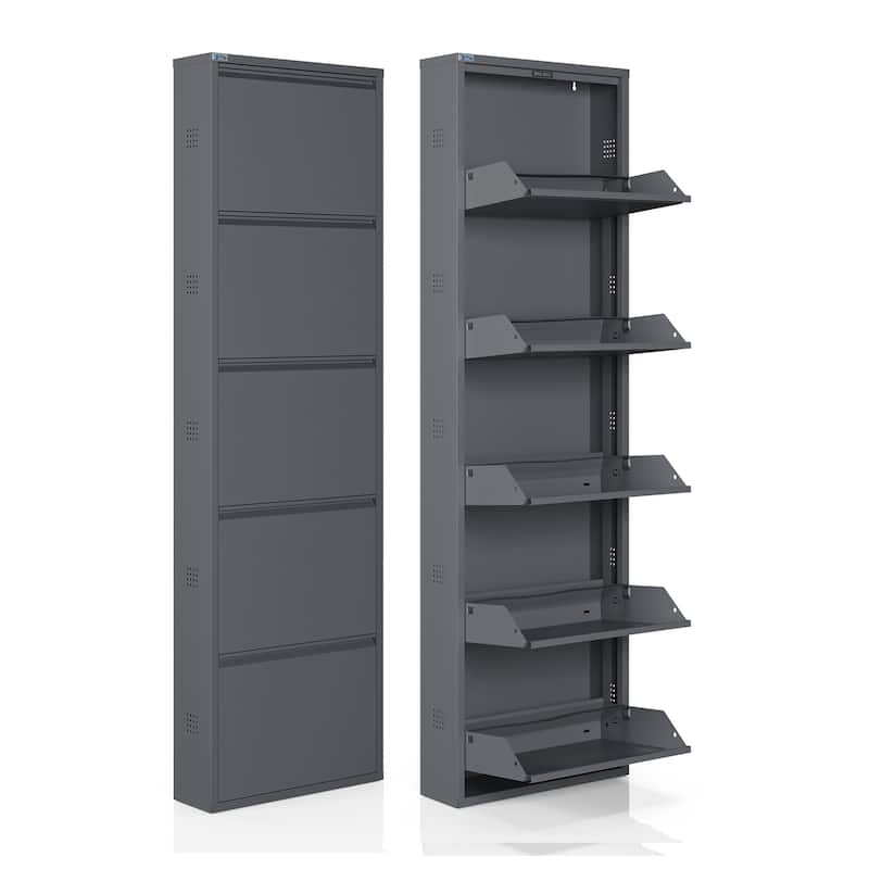 Antibacterial 5 Tier metal shoe cabinet side holes