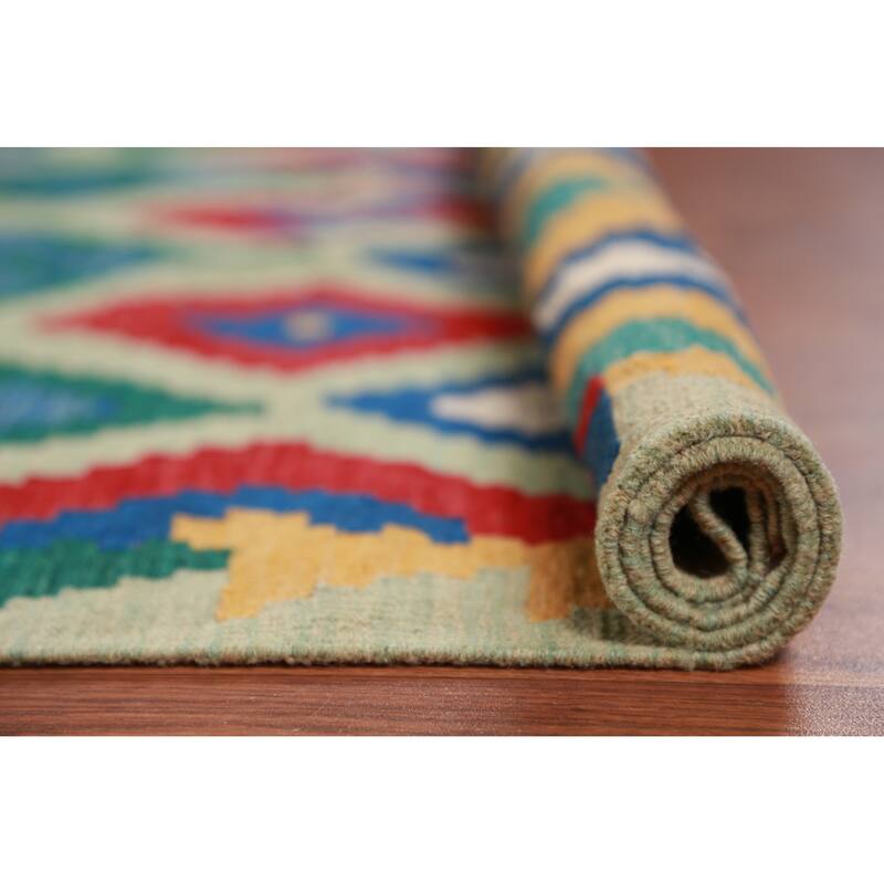 Hand Woven Oriental 100% Wool Carpet Southwestern Geometric Multi-Colored Kilim Area Rug - 8' 4'' X 5' 8''