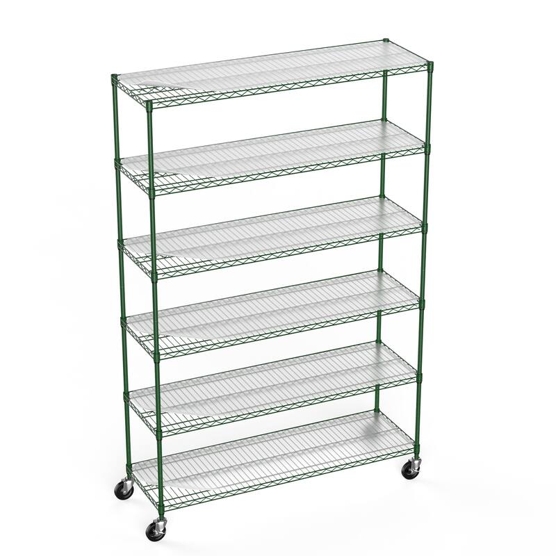 Heavy Duty 6 Tier Metal Shelves, Height Adjustable with Wheels