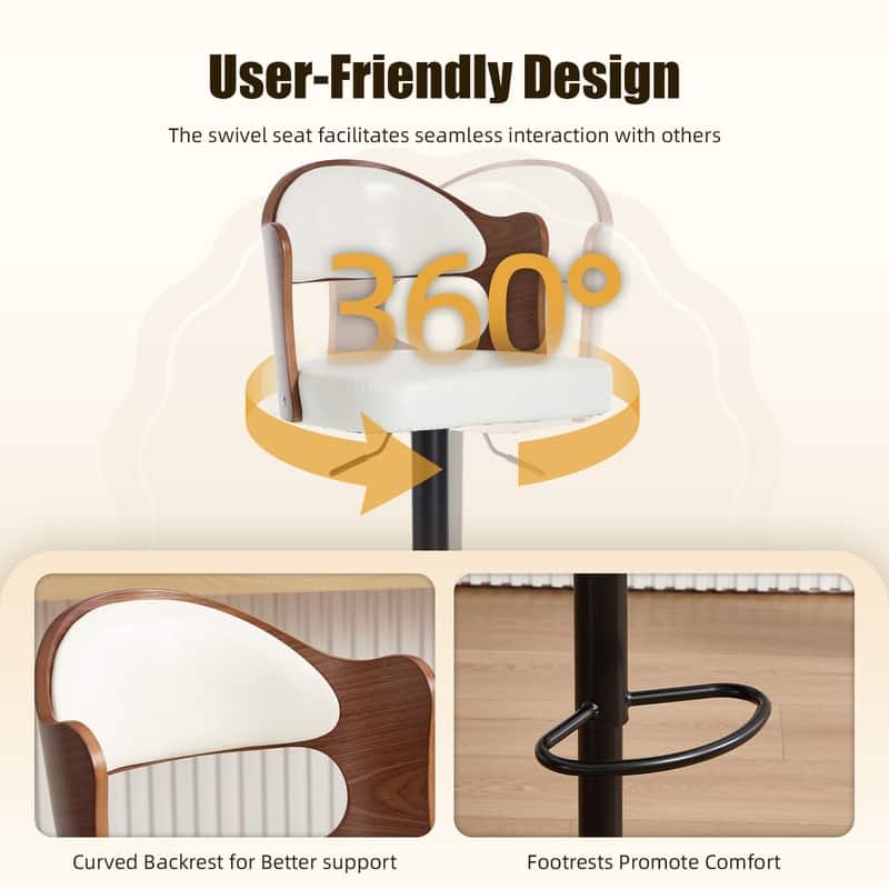 PU Leather Upholstered High-resilience Cushion 360° Swivel Adjustable Height Bar Stools with Footrest(set of 2)