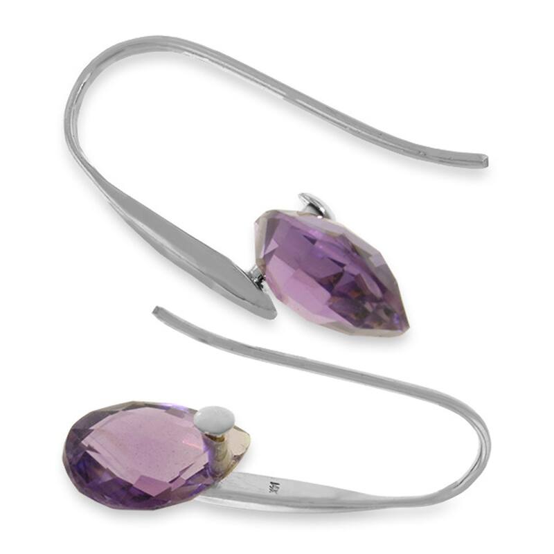 14K Solid Gold Fish Hook Earrings w/ Dangling Briolette Amethysts