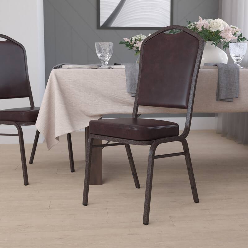 Crown Back Stacking Banquet Chair - Brown Vinyl/Copper Vein Frame