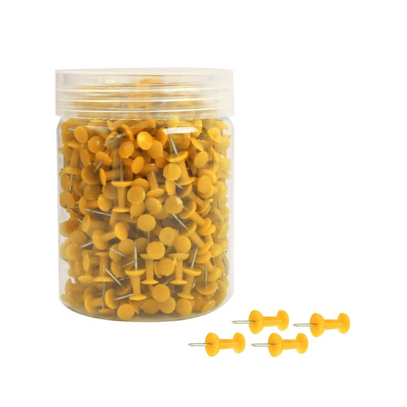 500pcs Plastic Head Push Pins Thumbtacks Office Bulletin Board Crafts - Yellow