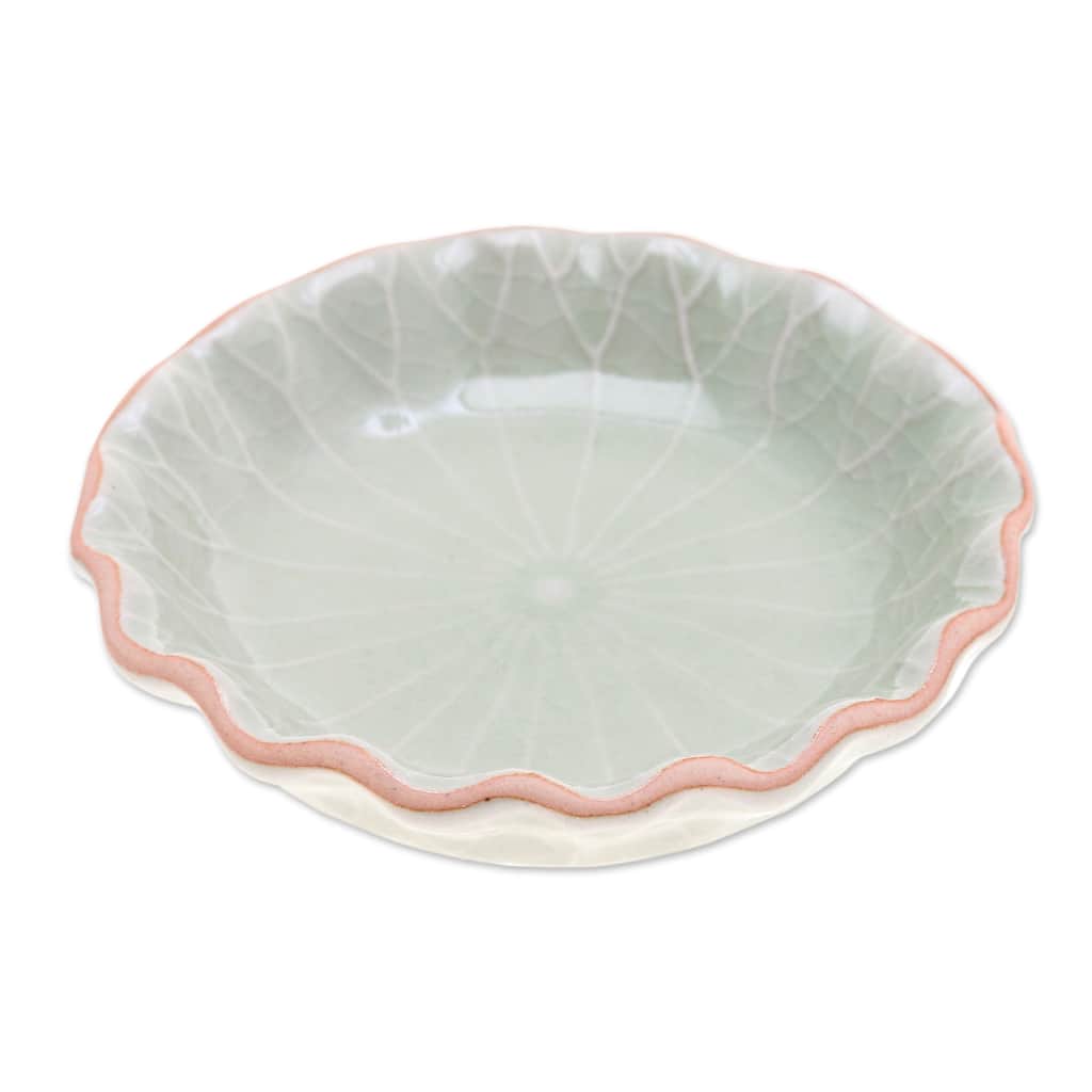 Novica Handmade Festive Lotus Celadon Ceramic Appetizer Bowl