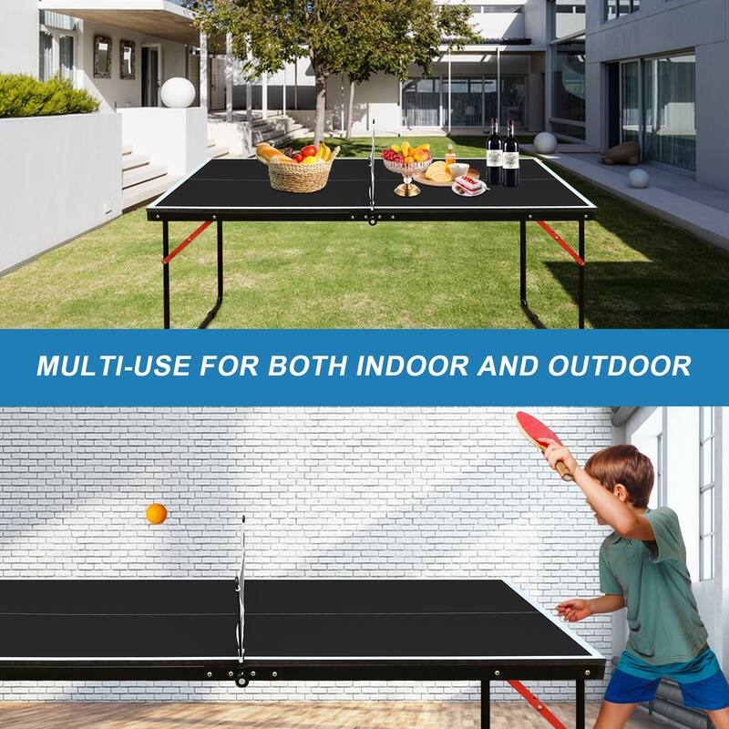 Anmytek 4.5ft Black Table Tennis Table Foldable & Portable Ping Pong Table Set with Net and 2 Ping Pong Paddles