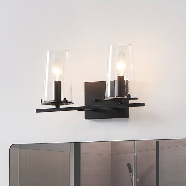 Jared 15-inch 2-light Matte Black Vanity Light with Clear Glass Shades ...