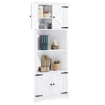 White Tall Storage Cabinet, Freestanding Corner Cabinet Showcase
