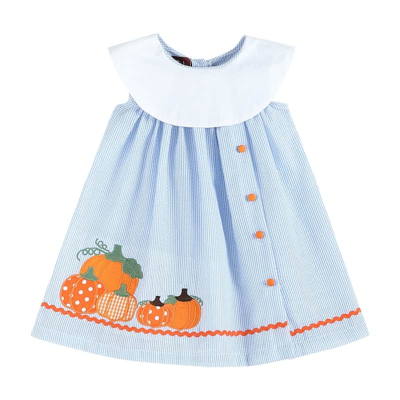 Lil Cactus Light Blue Seersucker Pumpkin Yoke Dress
