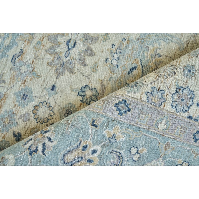 EXQUISITE RUGS Harper Hand-knotted New Zealand Wool Ivory/Light Blue Area Rug.