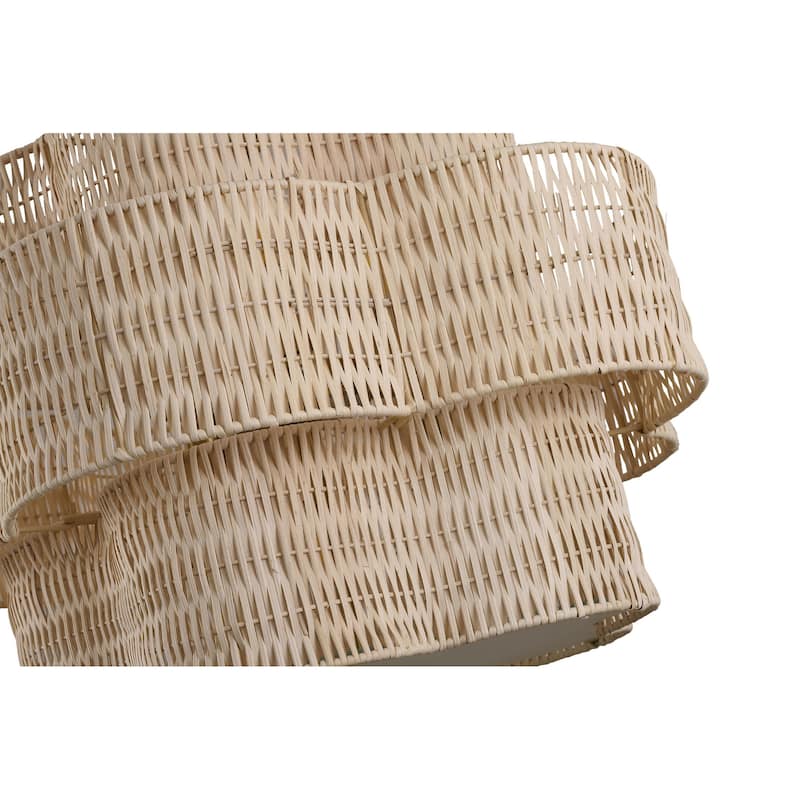 6-Light Brass Chandelier With A Nature Rattan Waved Basket Shade