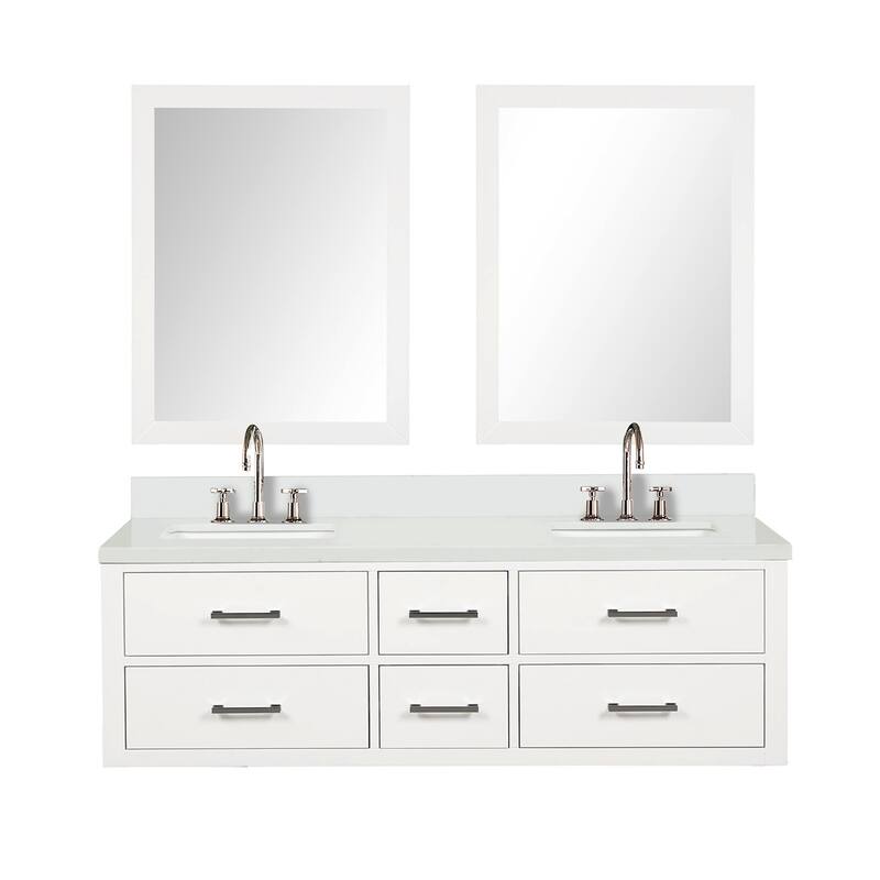 Castor 60 in W x 22 in D Black Double Bath Vanity, White Quartz Top, Faucet Set, and 28 in Mirrors