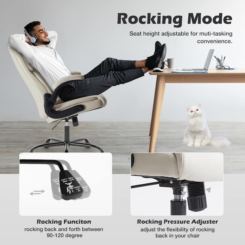 Office leather chair with adjustable armrests and lumbar pillows