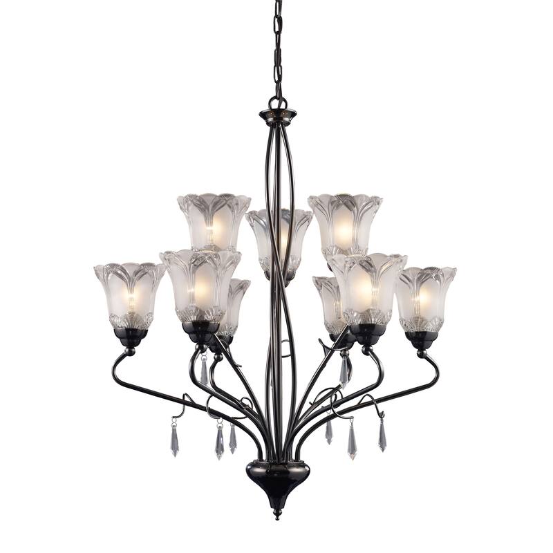 Nouveau 26-inch Wide 9-Light Chandelier in Black Chrome