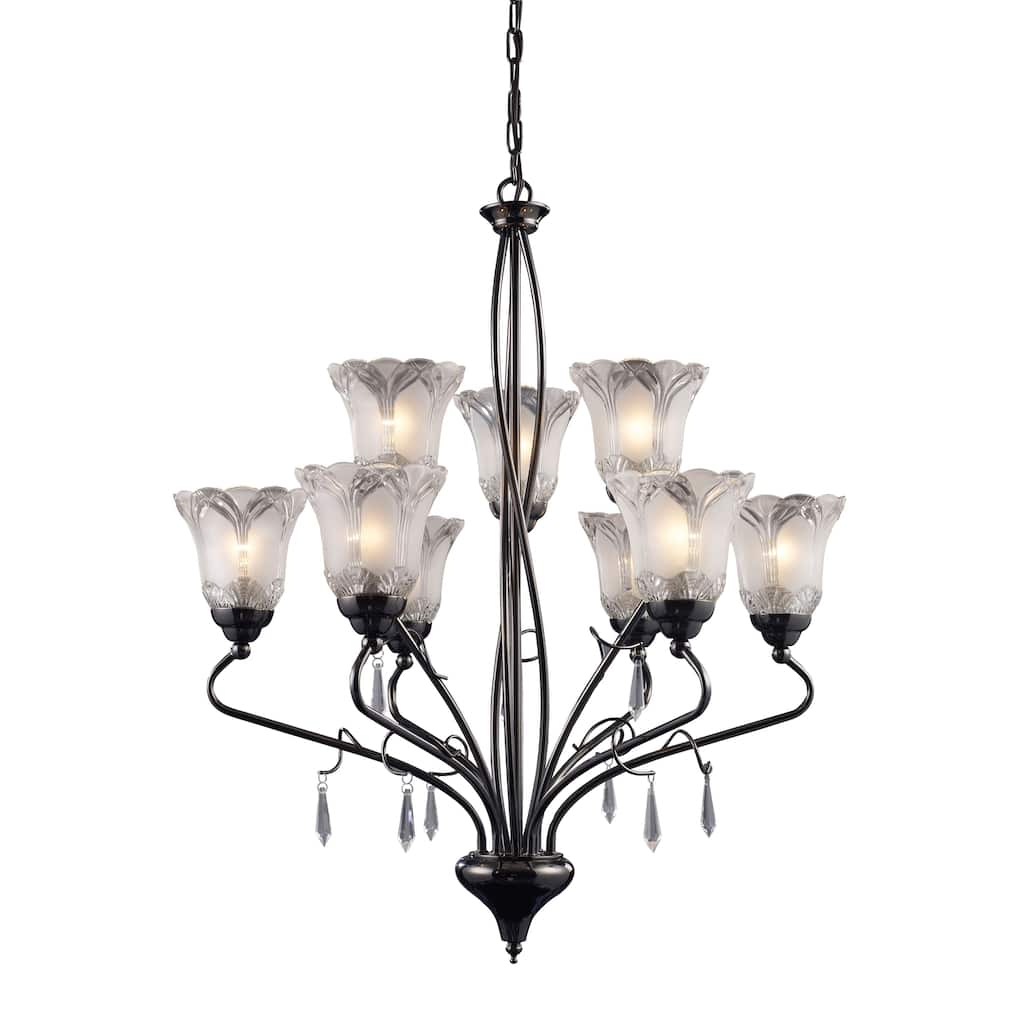 Nouveau 26-inch Wide 9-Light Chandelier in Black Chrome
