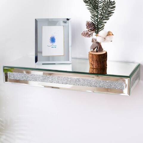 Mirrored Floating Wall Shelf Crystal Wall-Mounted Storage Organizer