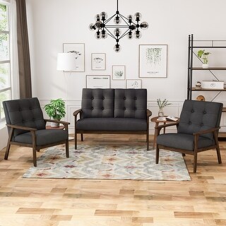 Aries Mid Century 3 Piece 4 Seater Fabric Chat Set by Christopher Knight Home