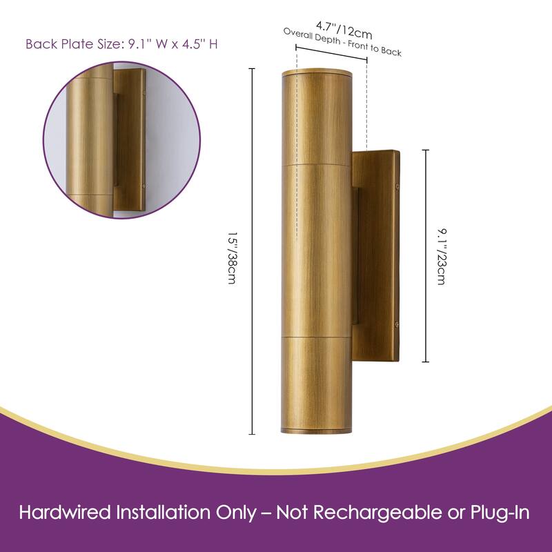 4.5" Modern Black/Gold Cylinder Integrated LED 3000K Up and Down Waterproof Outdoor Wall Armed Sconce