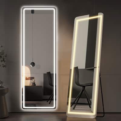 Floor Mirror with LED Light, Full Length Mirror with Stand, Hanging Mirror Wall Mounted Mirror, Full Body Mirror for Living Room