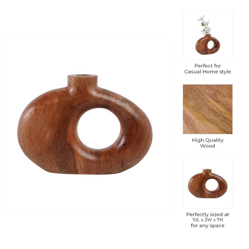 Mango Wood Modern Vase with Round Cutout Silhouette Minimalist Design