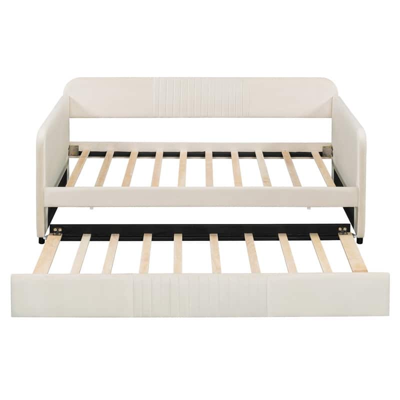 Twin Size Upholstered Daybed Sofa Bed With Trundle Bed and Wood Slat