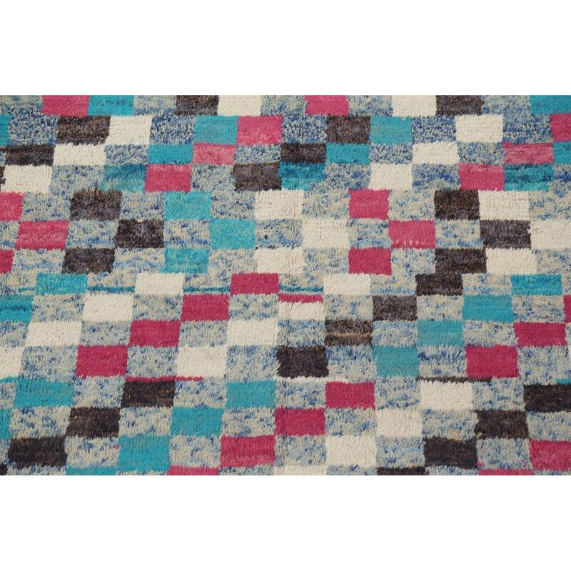 Checkered Modern Moroccan Oriental Area Rug Hand-knotted Wool Carpet - 9'10" x 14'10"
