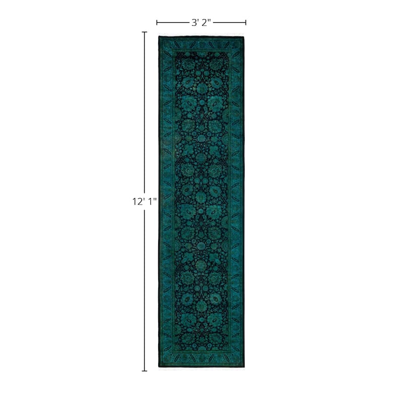 Overdyed One-of-a-Kind Hand-Knotted Area Rug - Green - 3' 2" x 12' 1"