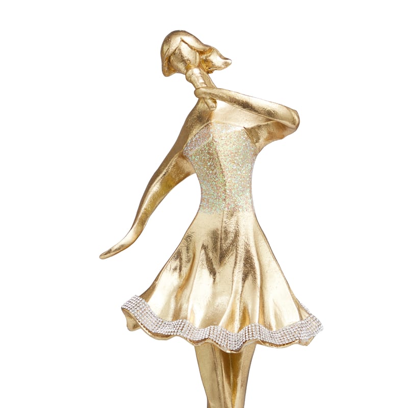 Gold Resin Abstract Women Musician Decorative Sculpture with Glitter and Rhinestone Detailing (Set of 3)