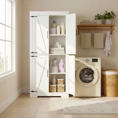 Homy Casa White Tall Storage Cabinet Double Doors, Modern Pantry