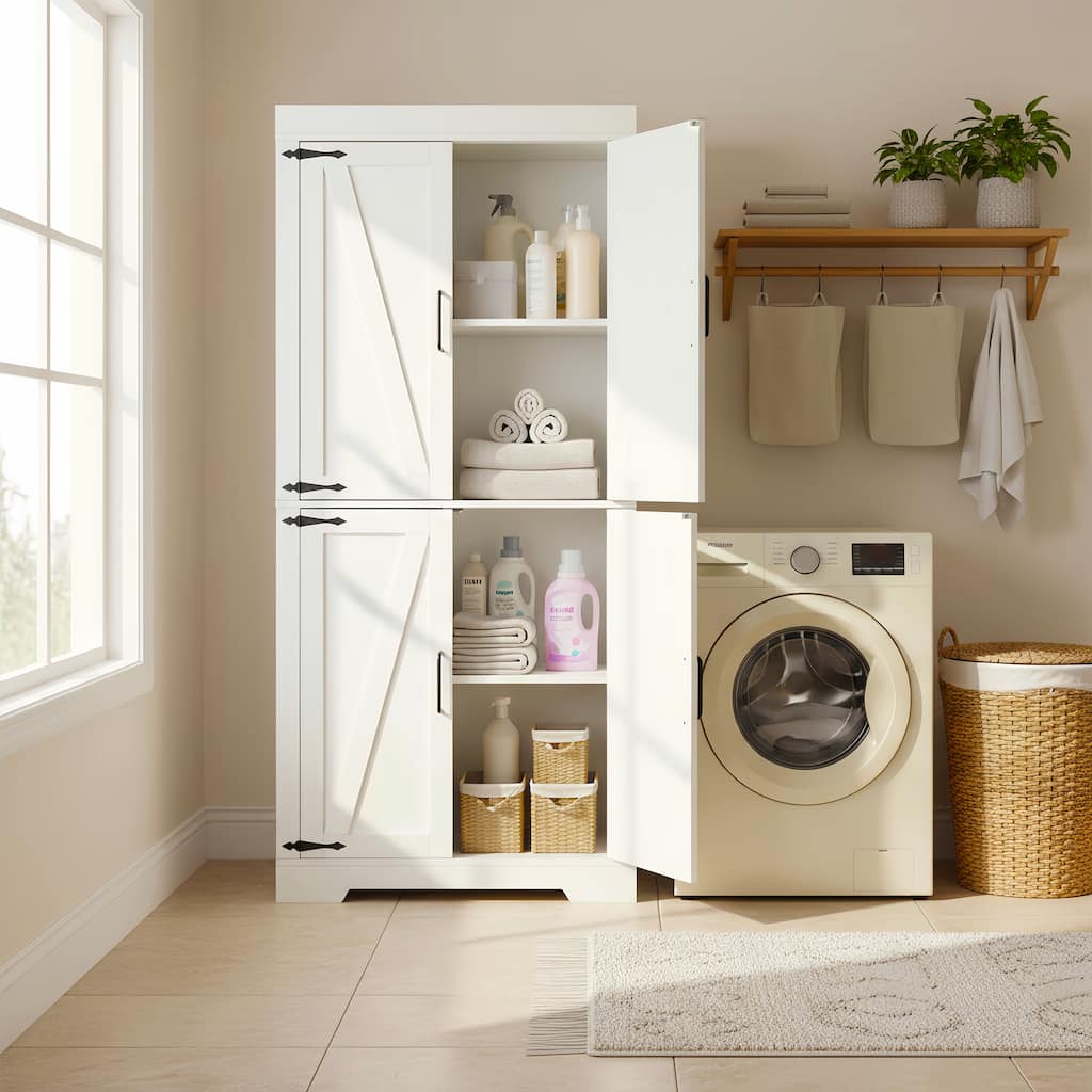 Homy Casa White Tall Storage Cabinet Double Doors, Modern Pantry