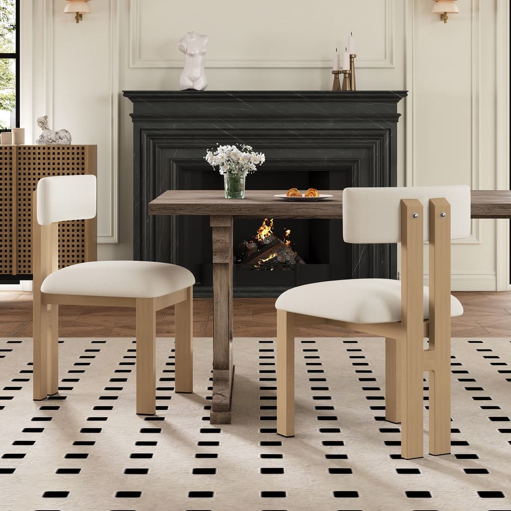 Dining Chairs Set of 2, Armless Dining Chairs with U-shaped Backrests & Metal Legs, Upholstered Lounge Chair for Kitchens