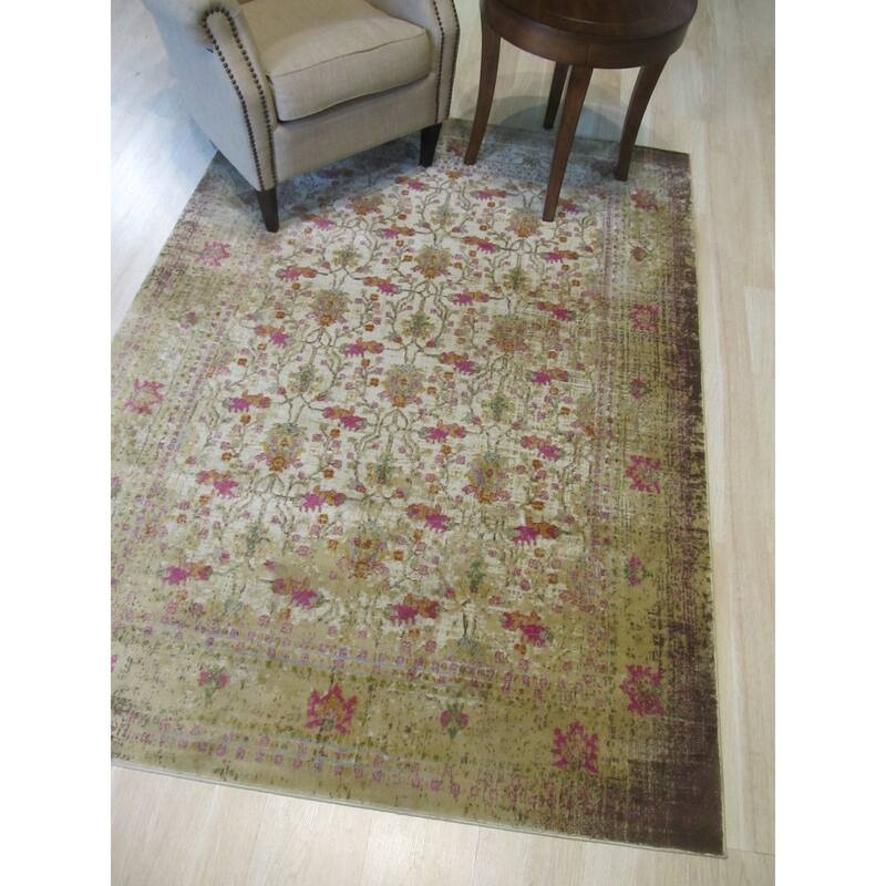 Ivory Distressed Bohemian Isabella Medallion Rug by , Stylish and Trendy Area Rug for Adding a Bohemian Chic Touch