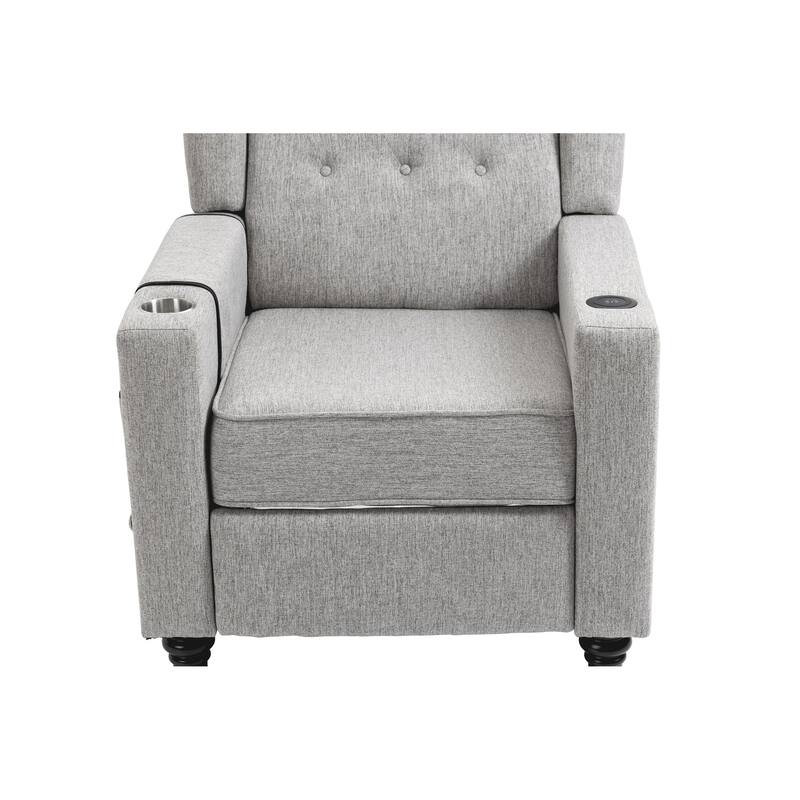 Linen Fabric Wingback Push Back Recliner Chair with 2 Hidden UBS Ports