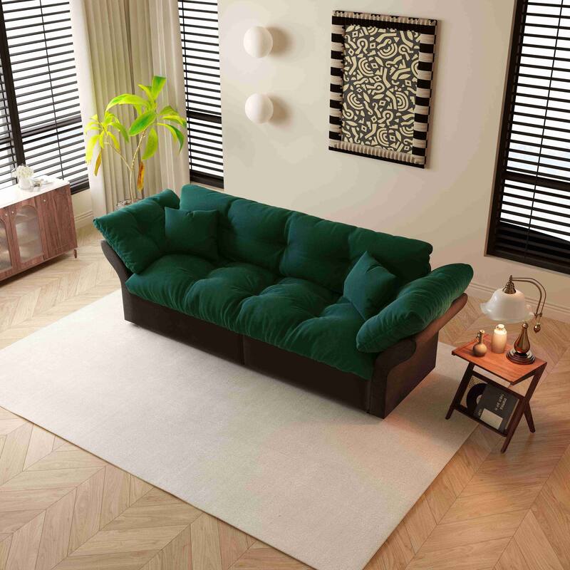 3-in-1 Convertible Sleeper Tufted Sofa with 2 Soft Pillows