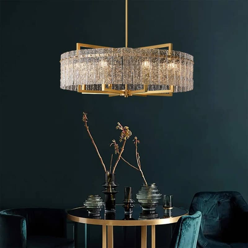 26 in. Gold Modern Drum Crystal Chandelier 6-Light Glam Dimmable Pendant Light Kitchen Island with Frosted Glass for Dining Room
