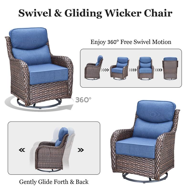 Pocassy Outdoor Patio Furniture Sofa Swivel Chairs Sets