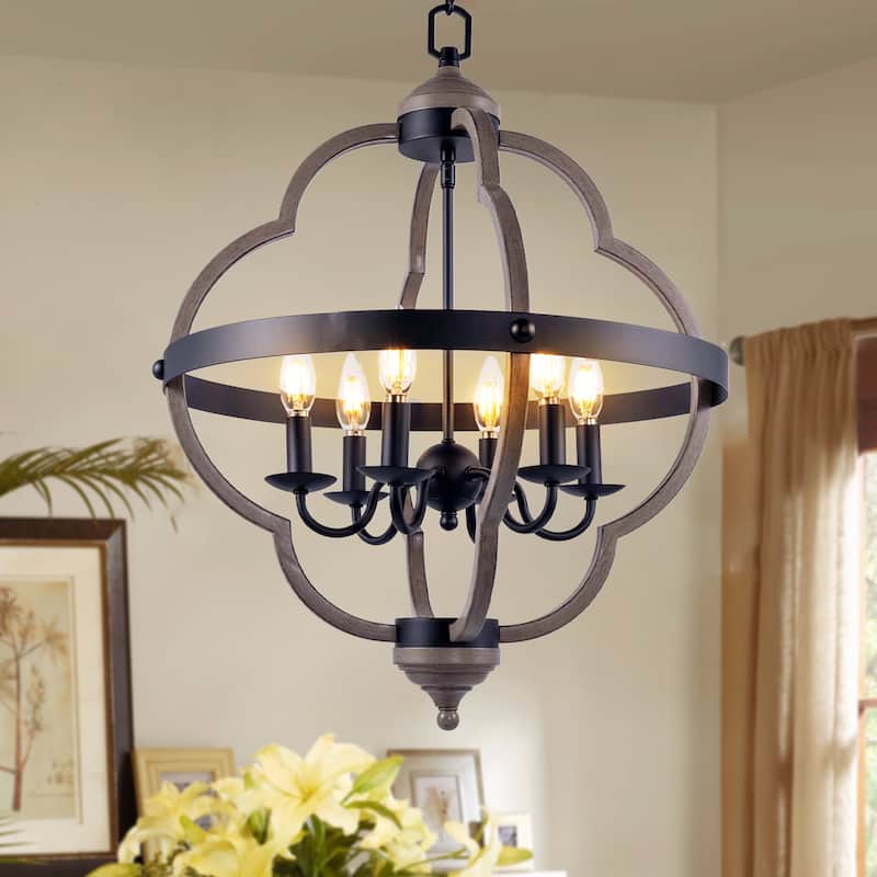 Adjustable Matte Black 6-Light Chandelier - Black