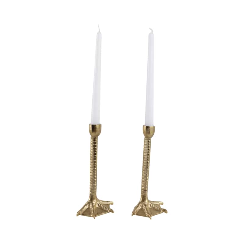 Metal Bird Legs Taper Candle Holders Set of 2 - Gold - 9.0"