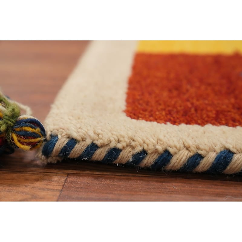 Hand Knotted Oriental 100% Wool Carpet Modern Geometric Multi-Colored Gabbeh Area Rug - 6' 7'' X 4' 9''
