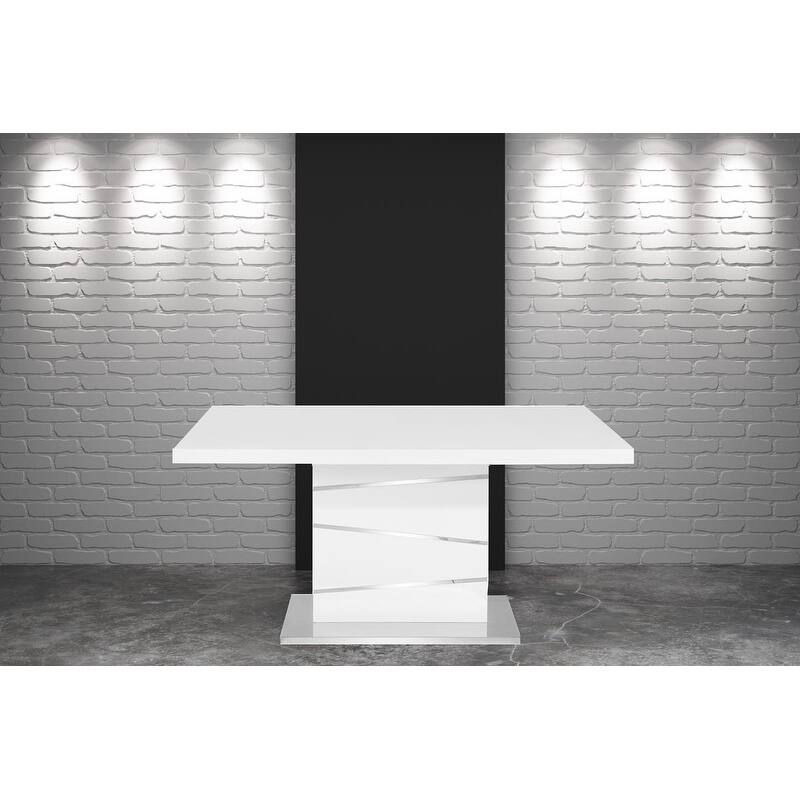 Modern White Glossy Dining Table with Stainless Steel Base - N/A