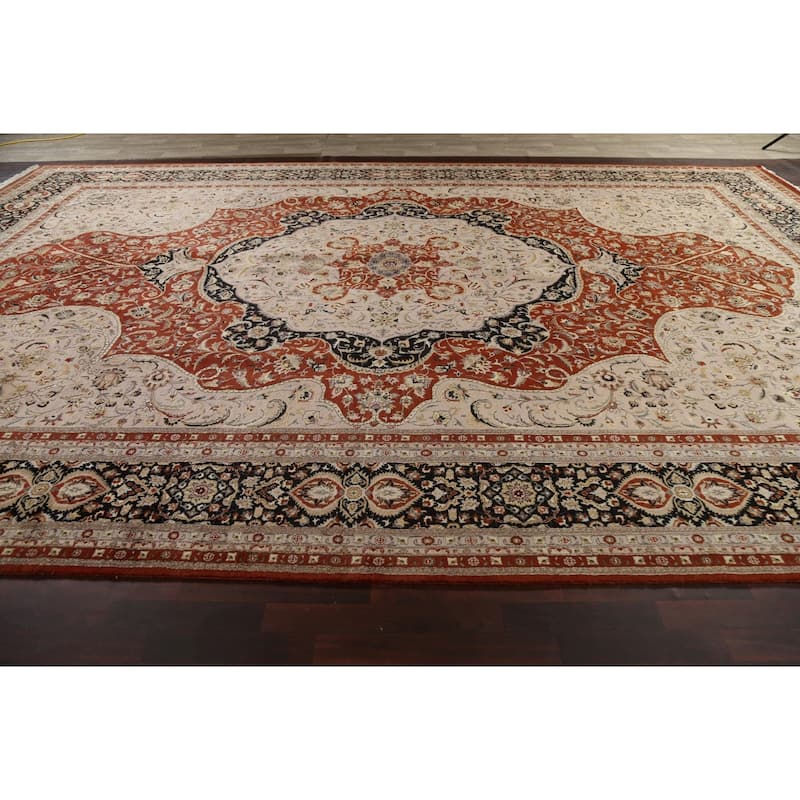 Wool/ Silk Vegetable Dye Tabriz Haj Jalili Large Area Rug Hand-knotted - 12'2" x 18'3"