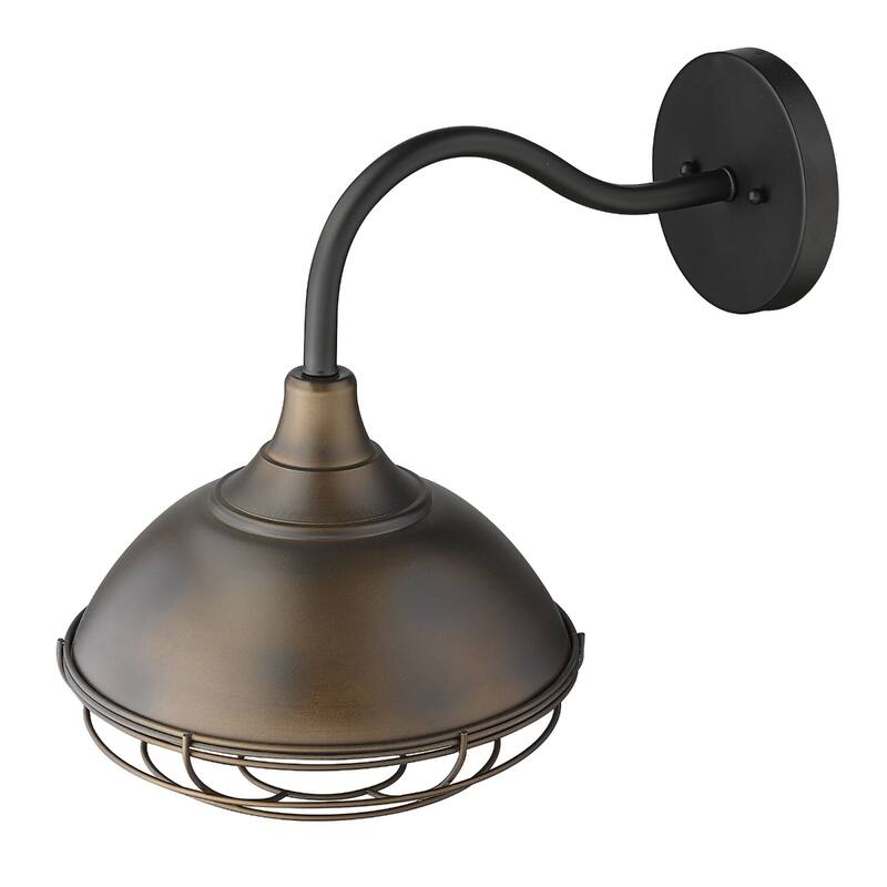 1-Light Farmhouse Style Outdoor Wall Sconce Light Fixture in Oil-Rubbed Bronze Finish with Wire Cage