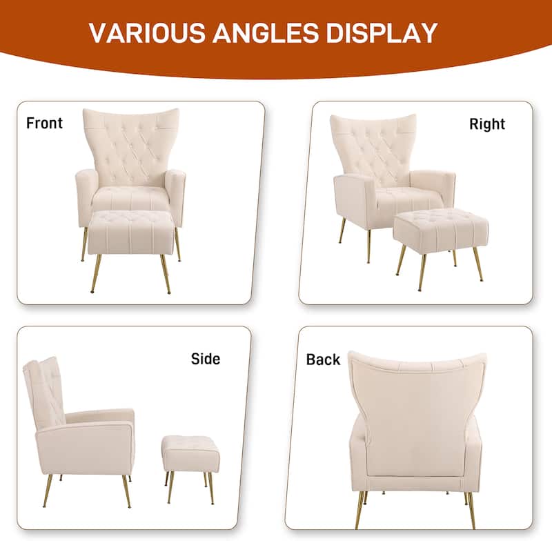 Ouyessir Upholstered Tufted Accent Chair with Ottoman