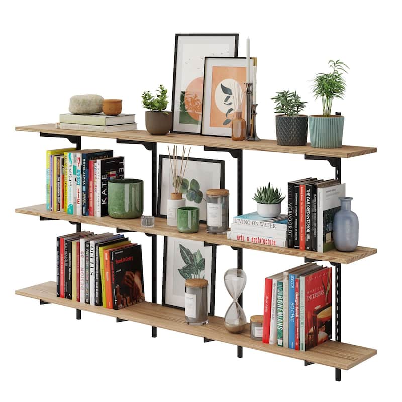 Wallniture Turin 60 Inch Long Wall Bookshelf, Floating Shelf with Adjustable Brackets, Farmhouse, Custom Finish and Tier Options