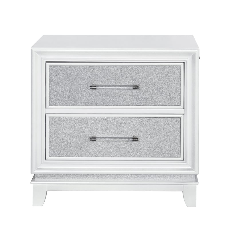 2-Drawer Bedroom Nightstand with LED Lights, Pearlized White