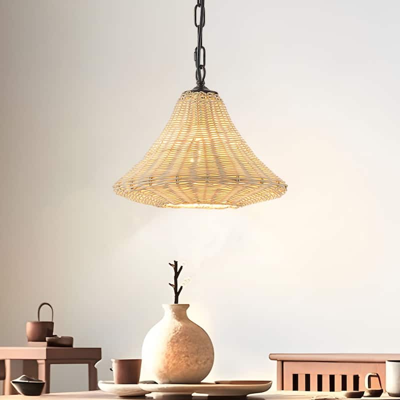 Starsky 1-Light 11.81in Handwoven Rattan Cone Pendant